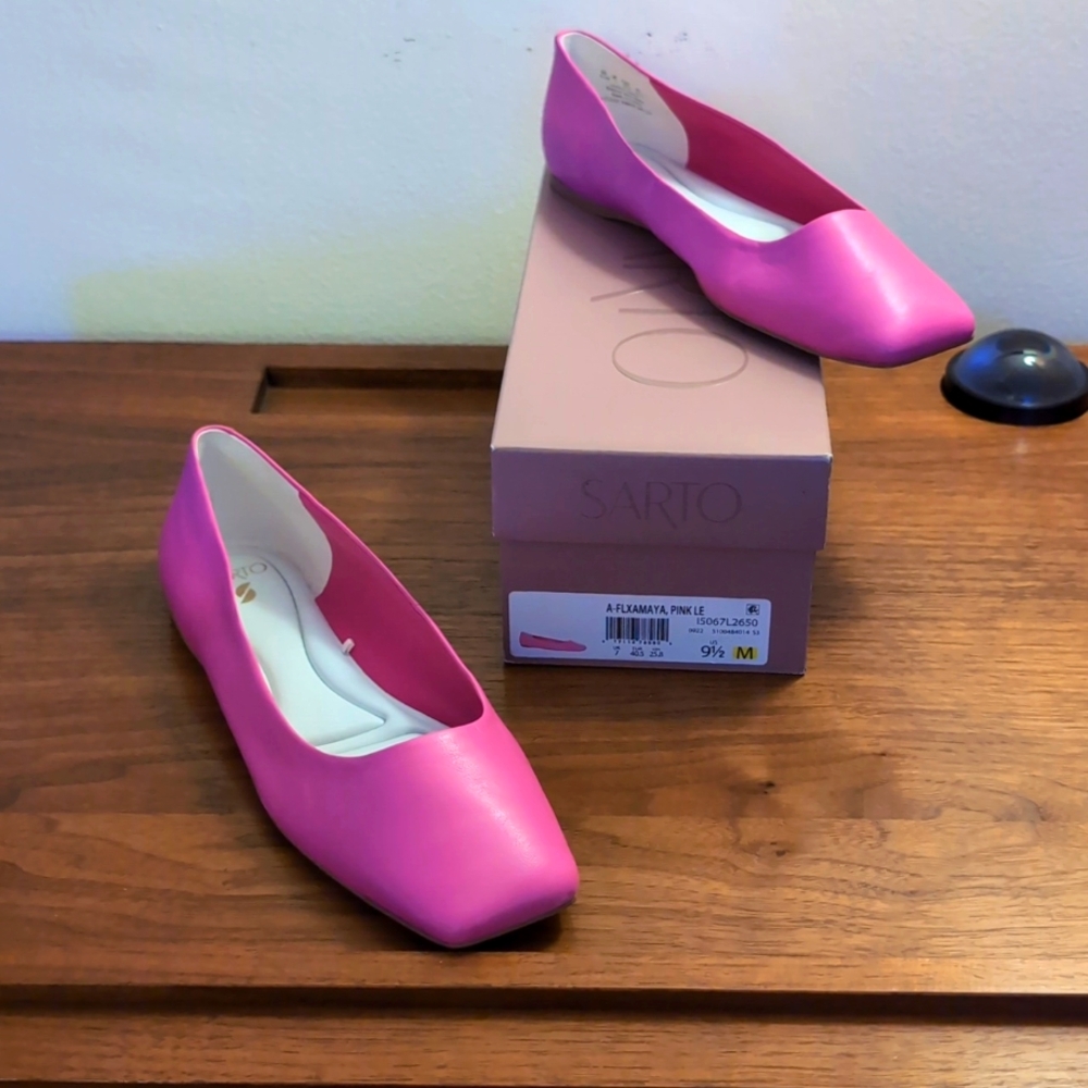 Franco Sarto bright pink Leather Flexa Amaya Square Toe Ballet Flats W 9.5